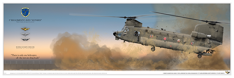 Squadron print CH-47F Chinook in Mali – atterraggio tattico nella polvere, 1° AVES Antares