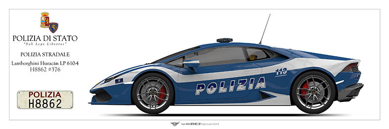 Illustrazione Lamborghini Huracán LP 610-4 Polizia Stradale – livrea istituzionale
