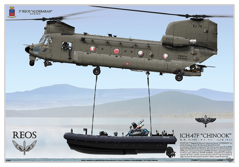 Squadron print CH-47F 3° REOS Aldebaran – trasporto motoscafo forze speciali ai ganci