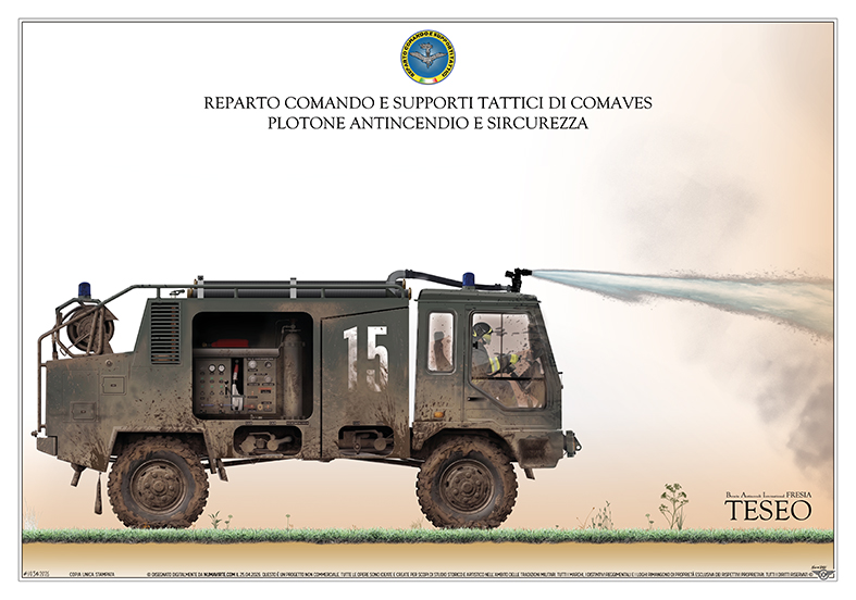 Squadron print BAI Fresia Teseo in azione – veicolo antincendio storico AVES COMAVES